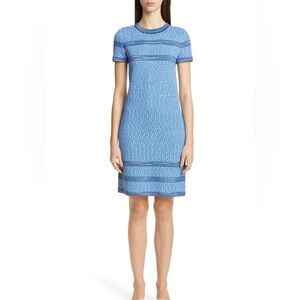 ST. JOHN | Blue Stripe Tweed Wool-Blend Sheath Dress Sz 8 $1295